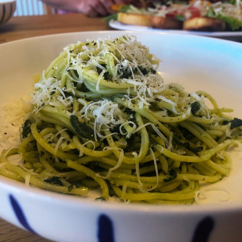 A bowl of pasta pesto in all it's simplicity!