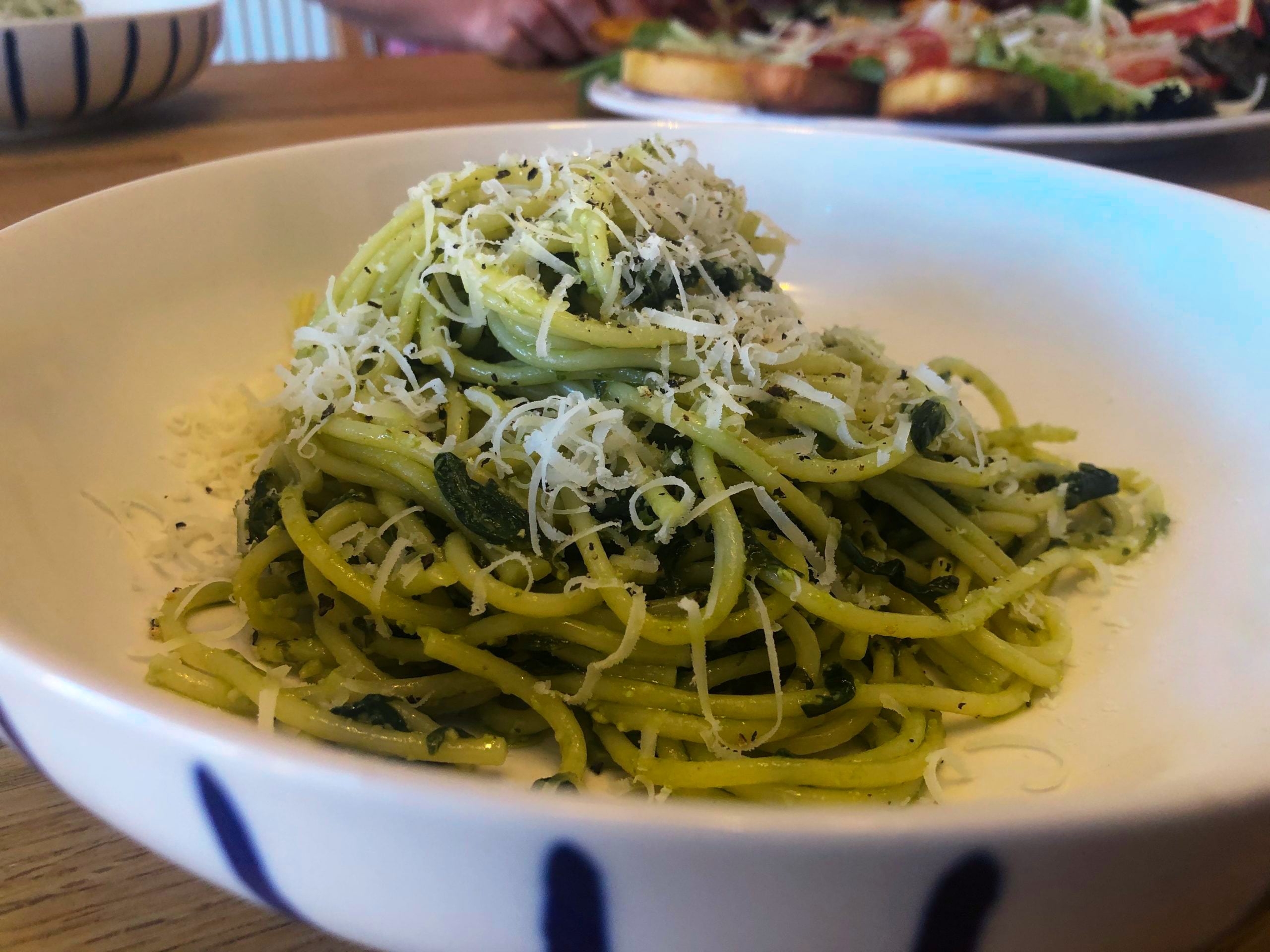 A bowl of pasta pesto in all it's simplicity!