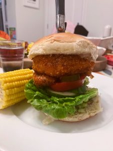 Spicy Chicken Burgers, all the way